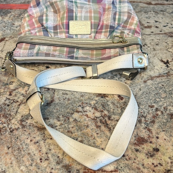 Coach Poppy Daisy Madras Signature Pastel Plaid Shoulder Bag with Gold Leather - Picture 12 of 12